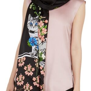 NWOT TED BAKER 100% Silk London cat floral print long scarf